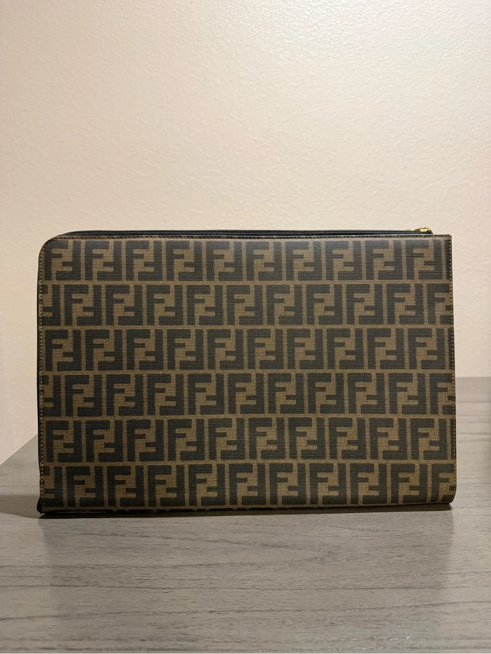 Fendi Monogram Zip Pouch in Brown and Black